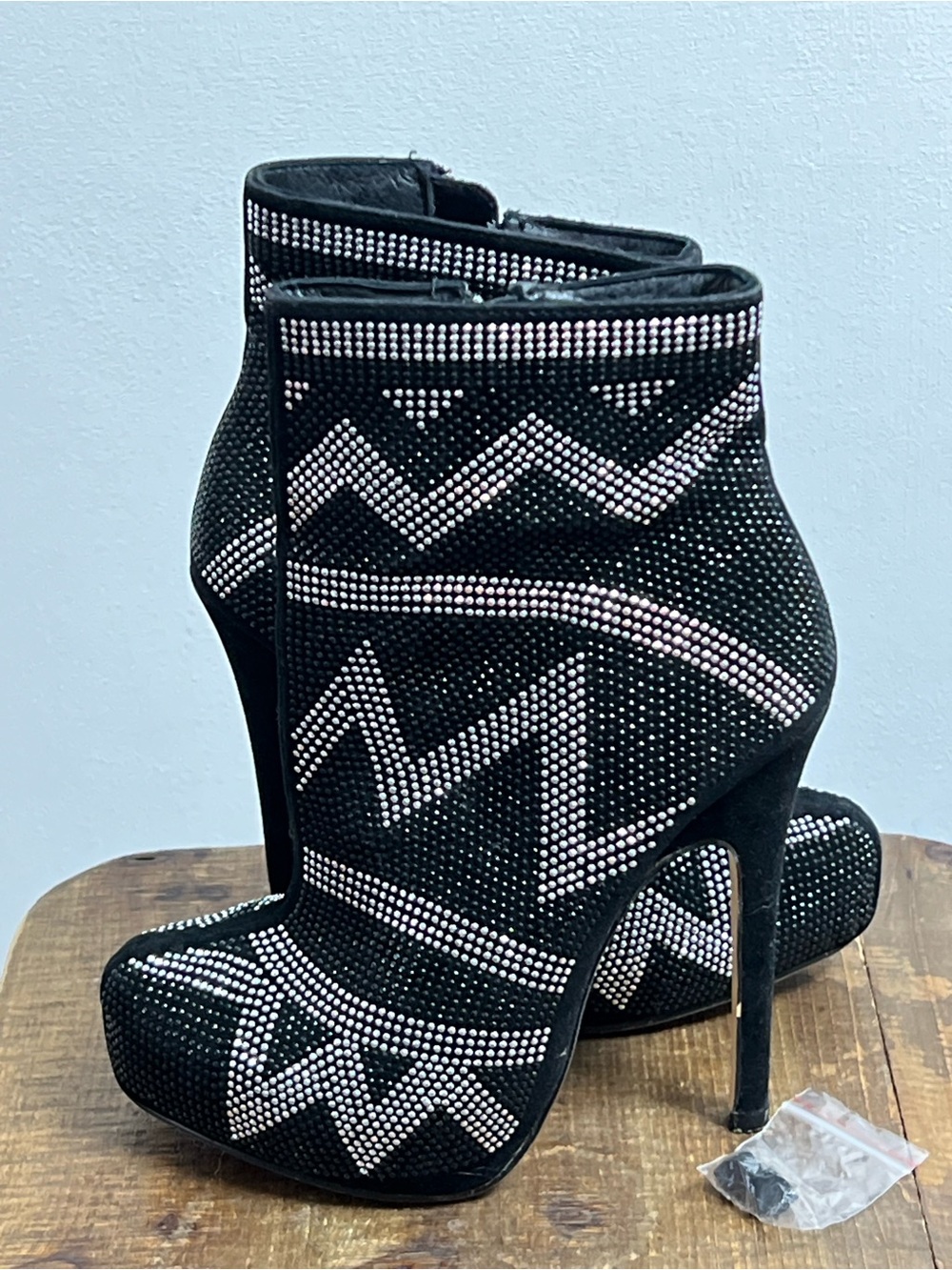 Aldo Black Crystal/Rhinestones Embellished Stiletto Ankle Booties